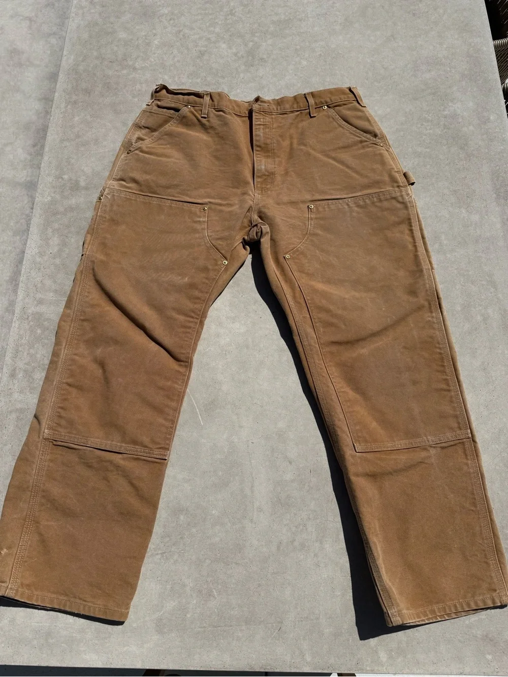 Men's USA made Carhartt double knee Carpenter Work Pants in Brown